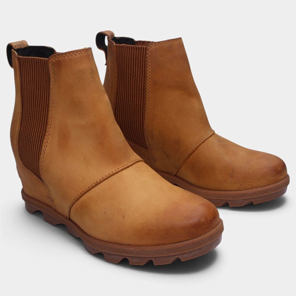 SOREL Joan of Arctic Wedge II Chelsea Camel Leather Boots 7.5